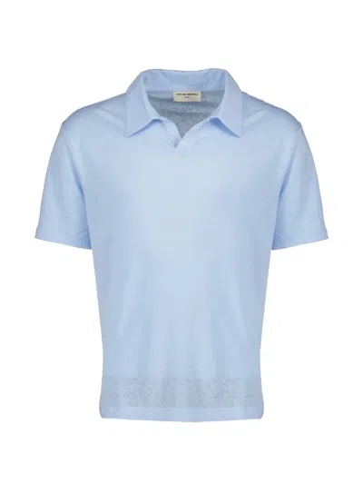 Officine Generale Simon Cotton And Linen-blend Polo Shirt In Blue