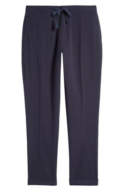 Officine Generale Joseph Cotton Seersucker Drawstring Pants In Navy