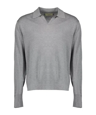 Officine Generale Knitted Polo With Long Sleeves And A Regular Fit. In Gray