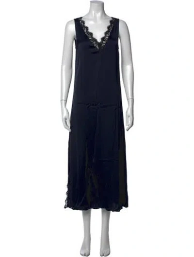 Pre-owned Officine Generale Lace Pattern Long Dress In Blue