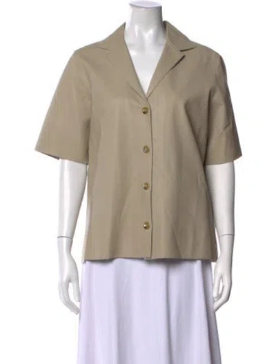 Pre-owned Officine Generale Lamb Leather Short Sleeve Button-up Top In Neutrals