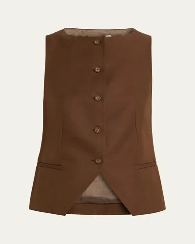 Officine Generale Lane Italian Linen Vest In Brown