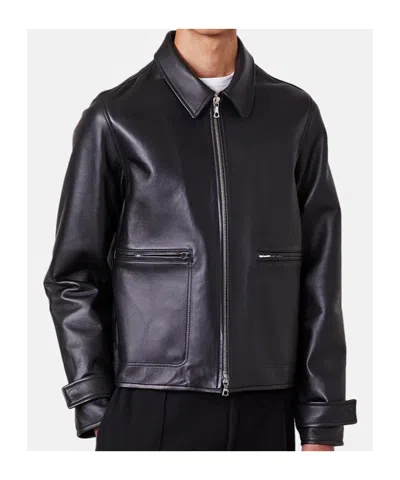 Officine Generale Lapel Long Sleeve Leather Jacket In Black