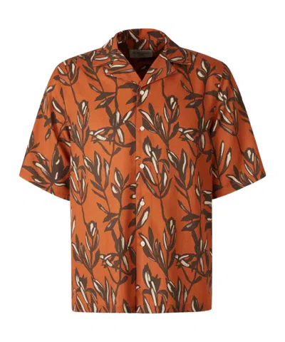 Officine Generale Lapel Long Sleeve Shirt In Orange