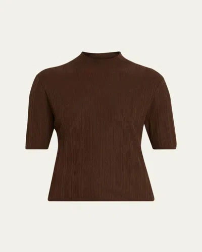 Officine Generale Laya Mock-neck Lyocell And Wool Knit Sweater In Brown