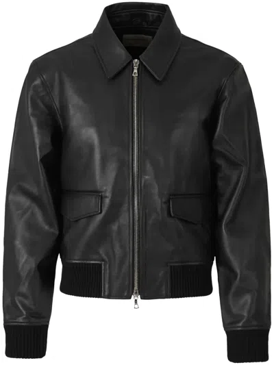 Officine Generale Leather Bomber Jacket In Black