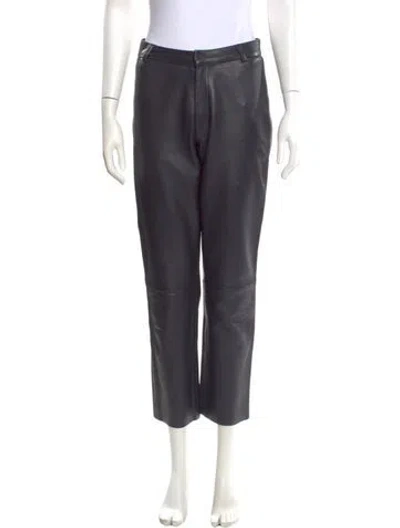 Pre-owned Officine Generale Leather Straight Leg Pants In Gray