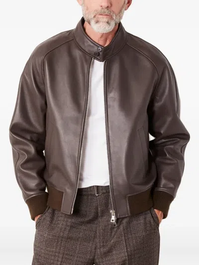 Officine Generale Leather Zip-fastening Leather Jacket In Brown