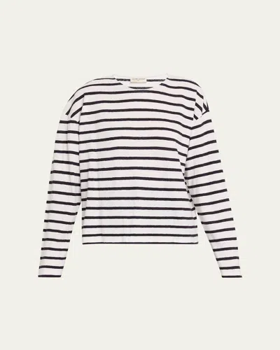 Officine Generale Leya Stripe Cotton-linen T-shirt In White