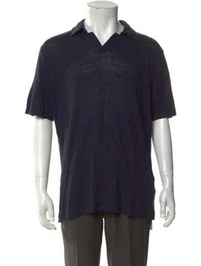 Pre-owned Officine Generale Linen Collar Polo Shirt In Blue