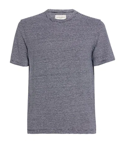 Officine Generale Linen-cotton Striped T-shirt In Blue