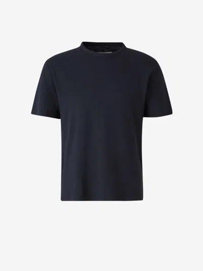 Officine Generale Officine Générale Linen Cotton T-shirt In Navy Blue