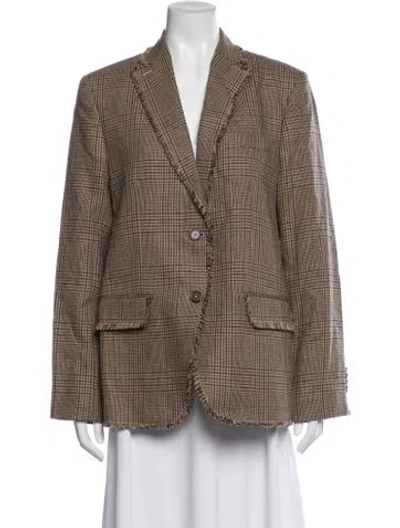 Pre-owned Officine Generale Linen Houndstooth Print Set In Brown