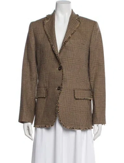 Pre-owned Officine Generale Linen Plaid Print Blazer In Brown