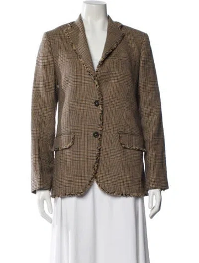 Pre-owned Officine Generale Linen Plaid Print Blazer In Brown