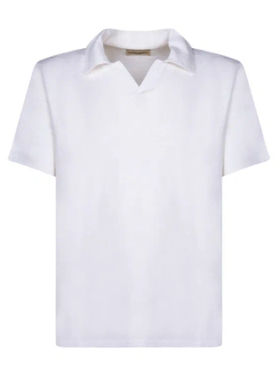 Officine Generale Slub Linen Polo Shirt In White