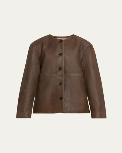 Officine Generale Linnea Washed-effect Lambskin Leather Jacket In Dark Brown