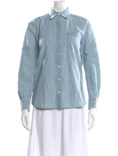 Pre-owned Officine Generale Long Sleeve Button-up Top In Blue