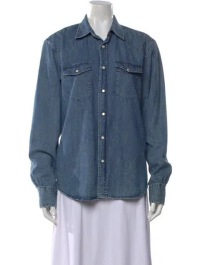 Pre-owned Officine Generale Long Sleeve Button-up Top In Blue