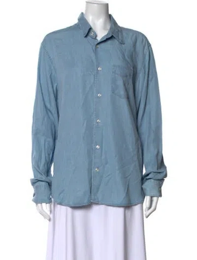 Pre-owned Officine Generale Long Sleeve Button-up Top In Blue