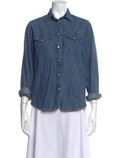 Pre-owned Officine Generale Long Sleeve Button-up Top In Blue