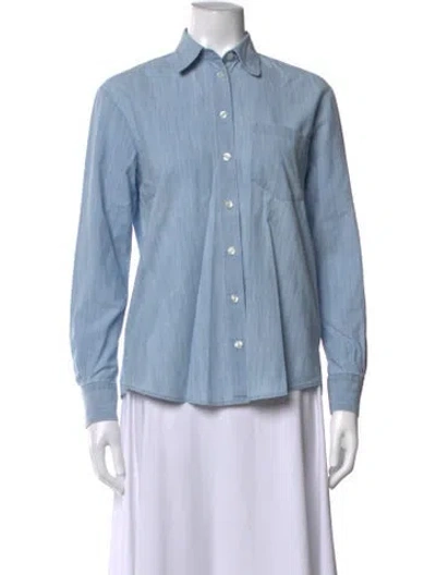Pre-owned Officine Generale Long Sleeve Button-up Top In Blue