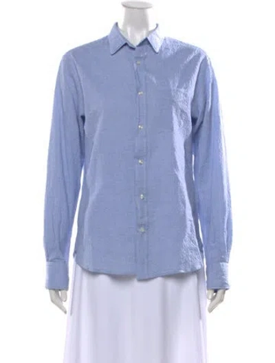 Pre-owned Officine Generale Long Sleeve Button-up Top In Blue