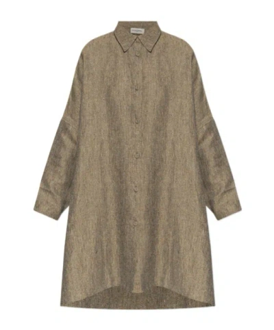 Officine Generale Button-fastening Linen Shirt In Brown