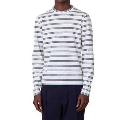 Officine Generale Long Sleeve Stripe Cotton Linen Tee In Ecru-dark Navy In Multi