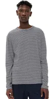 OFFICINE GENERALE LONG SLEEVE TEE MINI STRIPE COTTON LINEN ECRU/NAVY INK