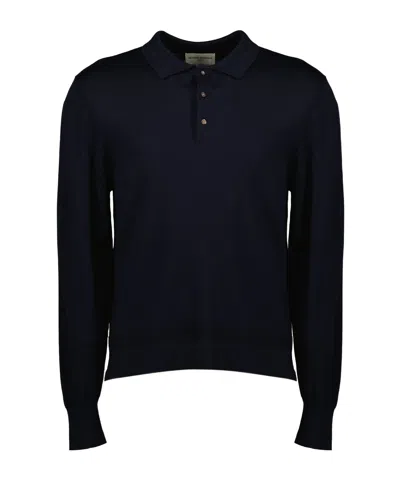 Officine Generale Long-sleeved Button-down Polo Shirt In Black