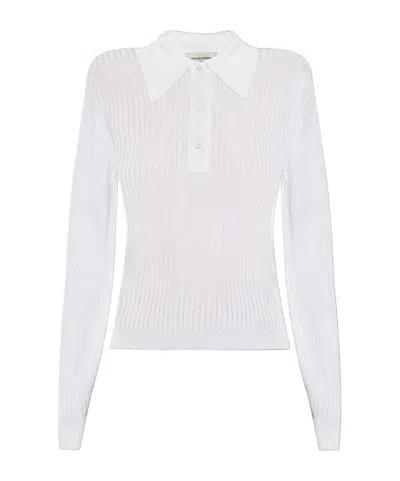 Officine Generale Long-sleeved Polo Sweater In White