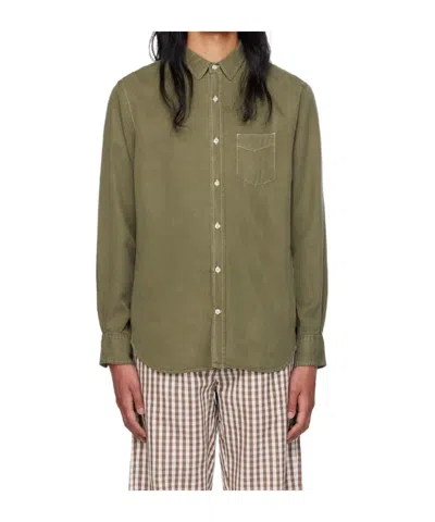 Officine Generale Long-sleeved Shirt In Green