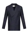 Officine Generale Kane Double-breasted Pinstriped Virgin Wool Blazer In Blue