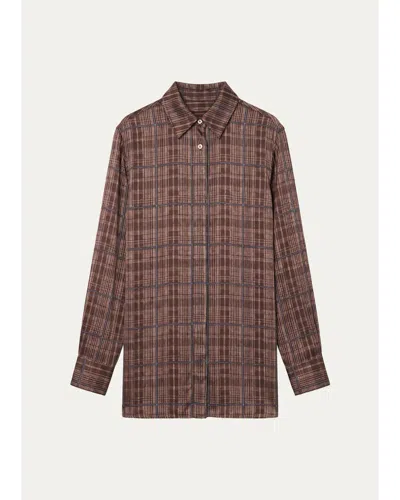 Officine Generale Loose Plaid-print Viscose Shirt In Brown