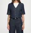 Officine Generale Lubena Short Sleeve Crop Top In Dk. Indigo In Black