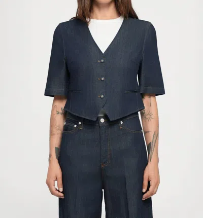 Officine Generale Lubena Short Sleeve Crop Top In Dk. Indigo In Black