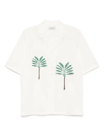 Officine Generale Short Sleeve Palm Tree Camp Shirt In Ecru