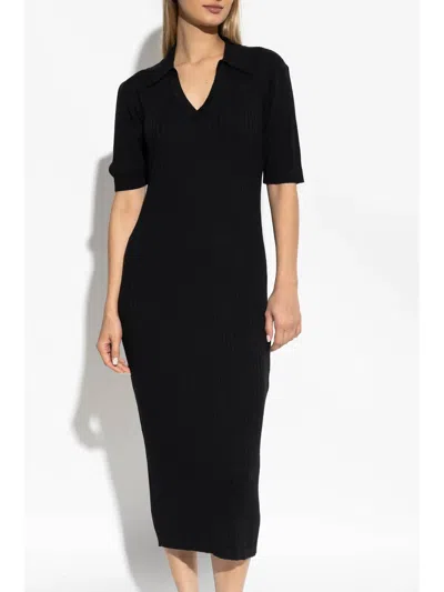 Officine Generale Officine Générale Ribbed Knit Midi Dress In Black
