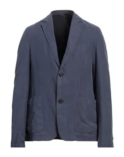 Officine Generale Officine Générale Man Blazer Slate Blue Size 44 Lyocell, Linen, Cotton In Black