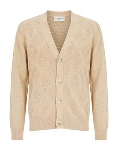 Officine Generale Miles Cotton Tonal Argyle Cardigan Ecru In Nude