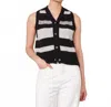 Officine Generale Marieta Sleeveless Cardigan In Black-mid Grey-light Grey In Black