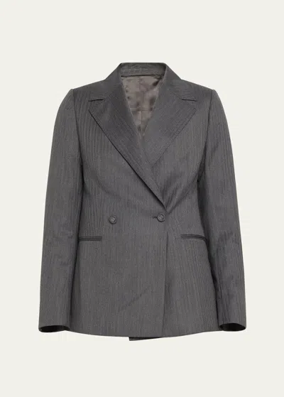 Officine Generale Melania Herringbone Jacket In Midgrey/black