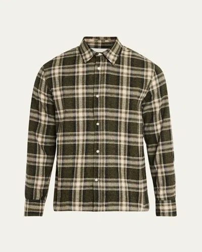 Officine Generale Men's Alex Brushed Plaid Button Down Shirt In Lichene/stone/blk