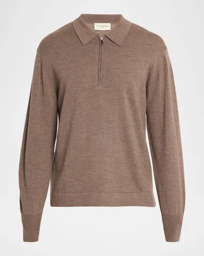 Officine Generale Men's Bene Merino Wool Quarter-zip Polo Sweater In Brown