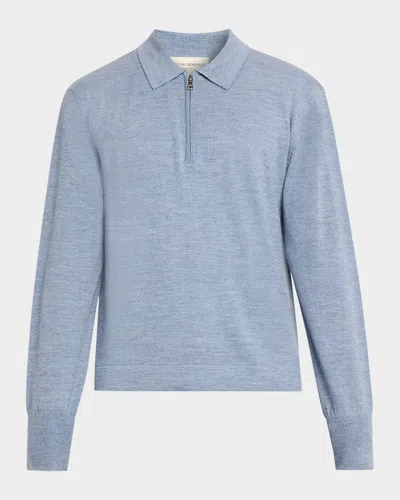 Officine Generale Men's Bene Merino Wool Quarter-zip Polo Sweater In Blue