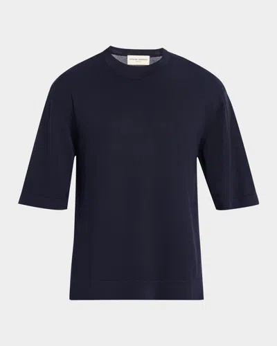 Officine Generale Men's Boris Lyocell And Wool Knit Crewneck T-shirt In Blue