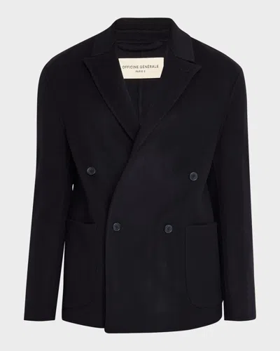 Officine Generale Men's Dark Navy Double-breasted Wool Maxwell Sport Jacket In Blue