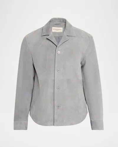 Officine Generale Men's Grey Suede Julien Overshirt In Gray