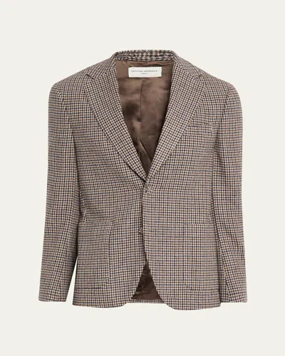 Officine Generale Men's Arthur Houndstooth Single-breasted Sport Coat In Brown